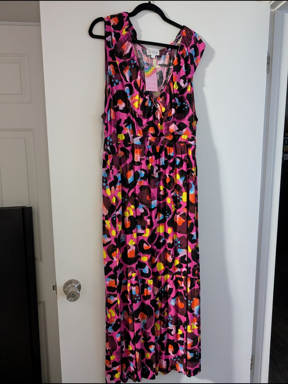 Bright Pink Multi-Color Print Maxi Dress - Unknown Brand